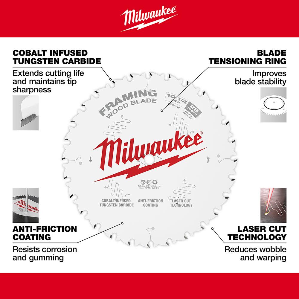 Milwaukee 10-1/4 in. 28T Framing Circular Saw Blade - Ascmtools