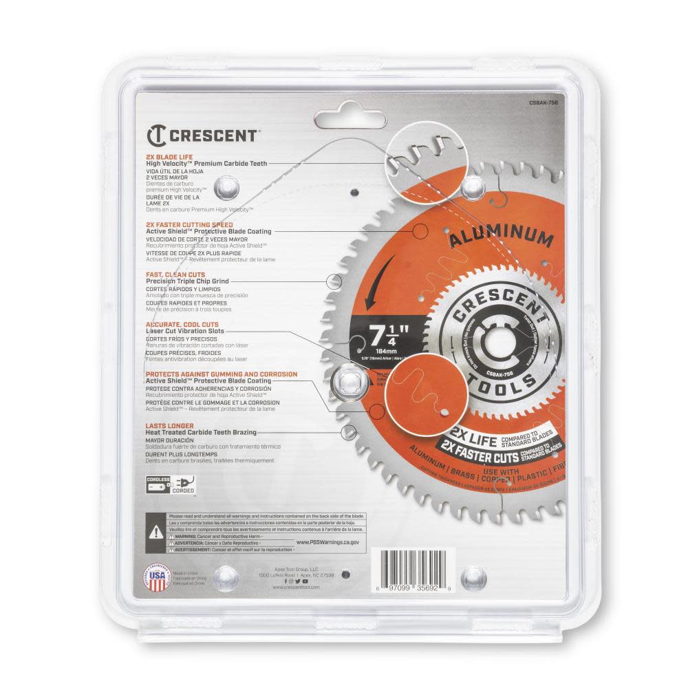Crescent Circular Saw Blade 7 1/4″ x 56 Tooth Thick Aluminum - Ascmtools
