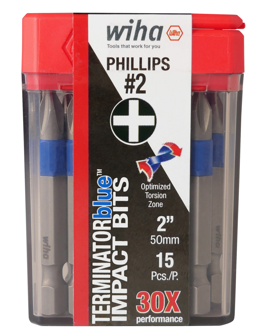 Wiha TerminatorBlue Impact Bit Phillips #2 2″ 15pk - Ascmtools