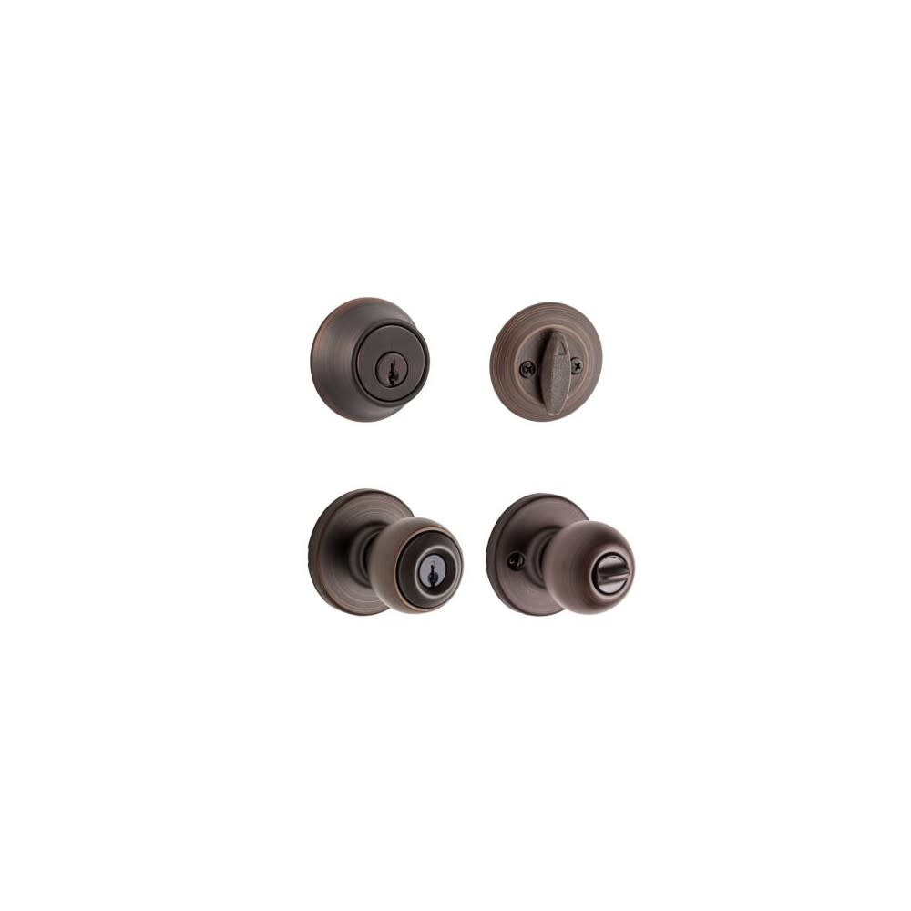 Kwikset Deadbolt Set Bronze Polo Door Knob & Single Cylinder - Ascmtools