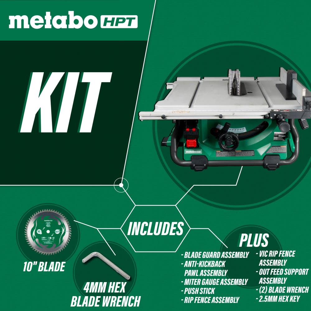 Metabo HPT 36V MultiVolt Table Saw 10″ Brushless (Tool Body Only) - Ascmtools