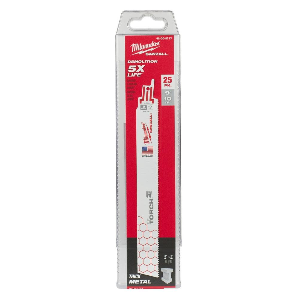 Milwaukee 9 in. 10 TPI THE TORCH SAWZALL Blade 25PK - Ascmtools