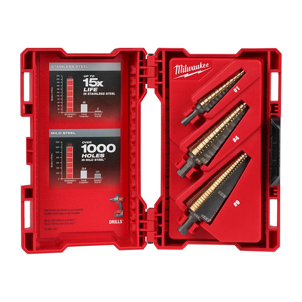 Milwaukee Step Bit Kit Cobalt 3pc - Ascmtools