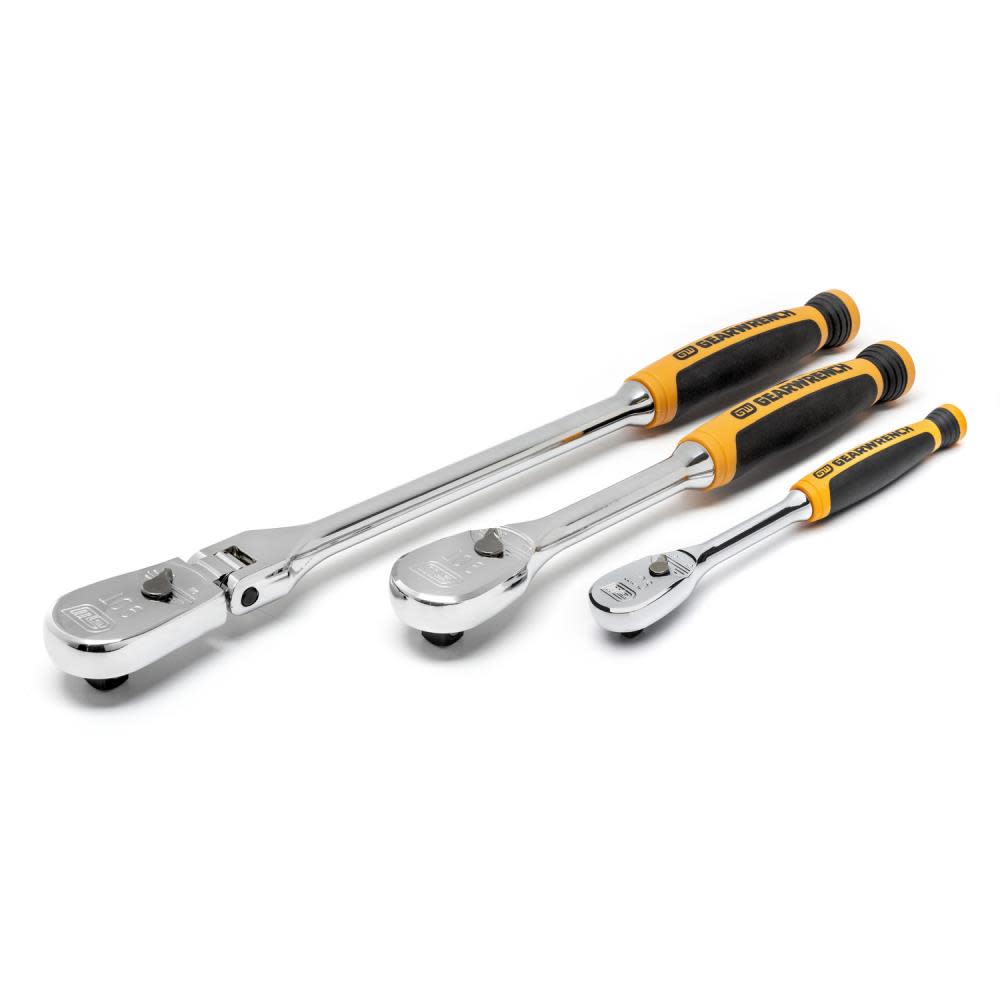 GEARWRENCH 3 Piece 1/4″ and 3/8″ 90 Tooth Dual Material Ratchet Set - Ascmtools