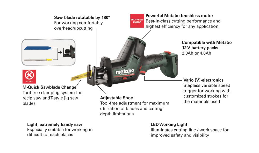 Metabo 12V Compact BL Reciprocating Saw Bare Tool - Ascmtools