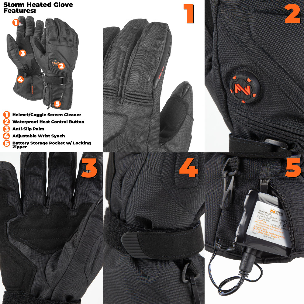 Mobile Warming Storm Heated Gloves Unisex 7.4 Volt Black Large - Ascmtools