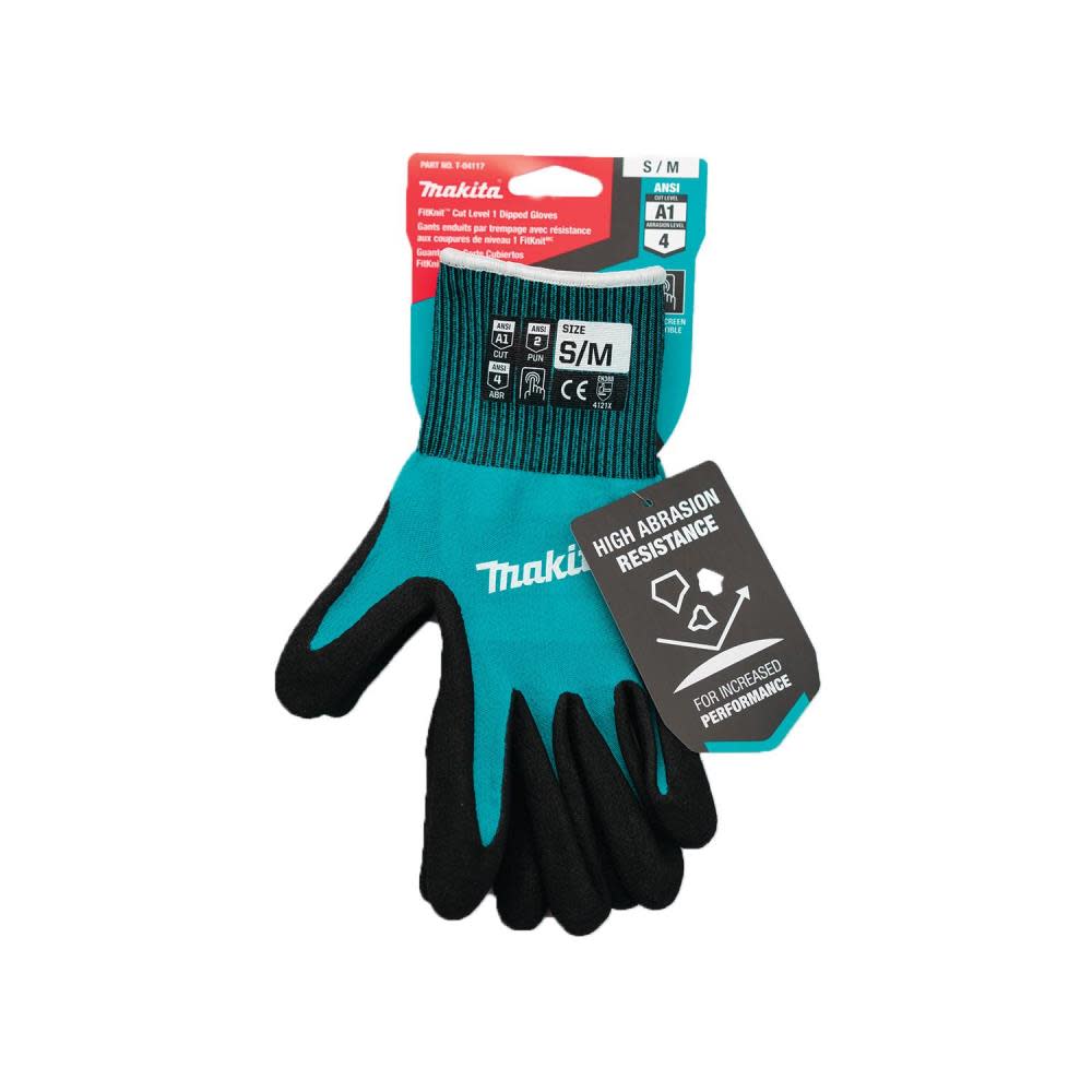 Makita FitKnit Gloves Cut Level 1 Nitrile Coated Dipped Small/Medium - Ascmtools