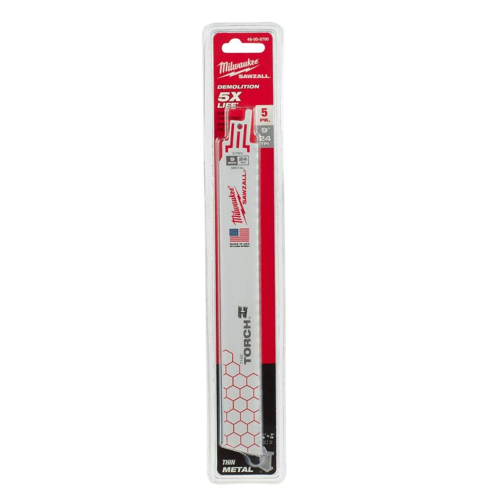 Milwaukee 9 in. 24 TPI THE TORCH SAWZALL Blades 5PK - Ascmtools