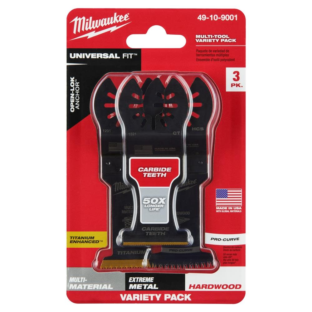Milwaukee OPEN-LOK 3PC ALL PURPOSE MULTI-TOOL BLADE VARIETY PACK - Ascmtools