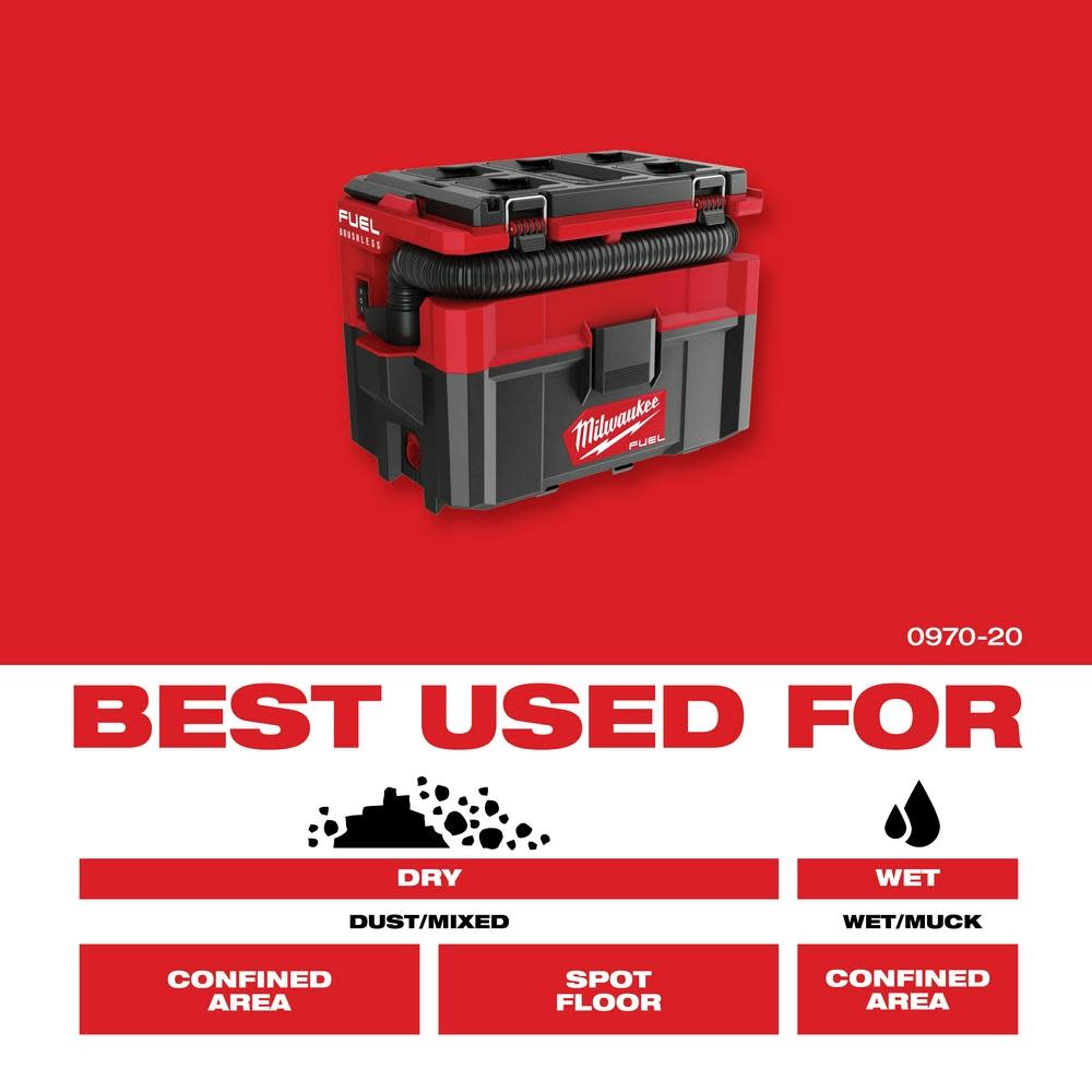 Milwaukee M18 FUEL PACKOUT 2.5 Gallon Wet/Dry Vacuum Bare Tool - Ascmtools