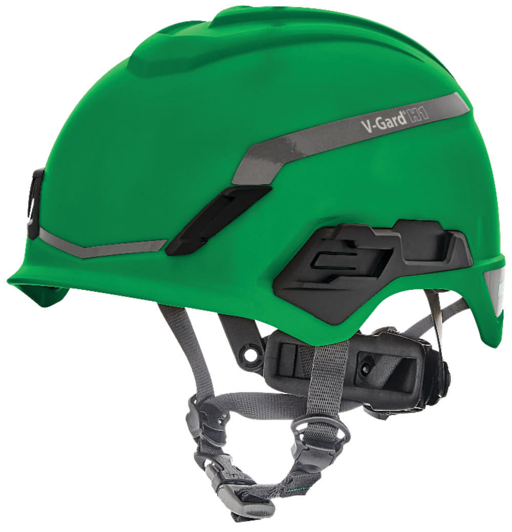 MSA Safety Works V Gard H1 Safety Helmet Nonvent Green Fas Trac III PIvot - Ascmtools