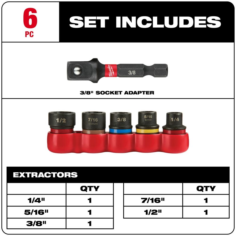 Milwaukee 6-Piece SHOCKWAVE Impact Extractor Set - Ascmtools