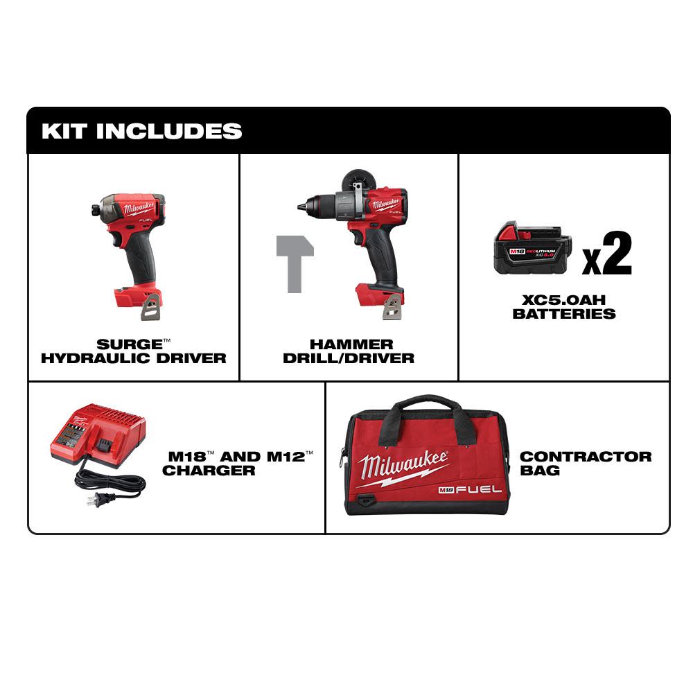 Milwaukee M18 FUEL 2-Tool Hammer Drill & SURGE Hydraulic Driver Combo Kit - Ascmtools