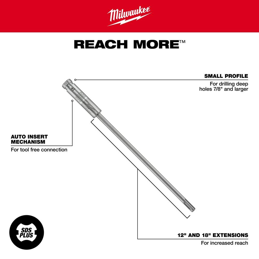 Milwaukee PLUSLOK SDS+ 12 in. Extension - Ascmtools