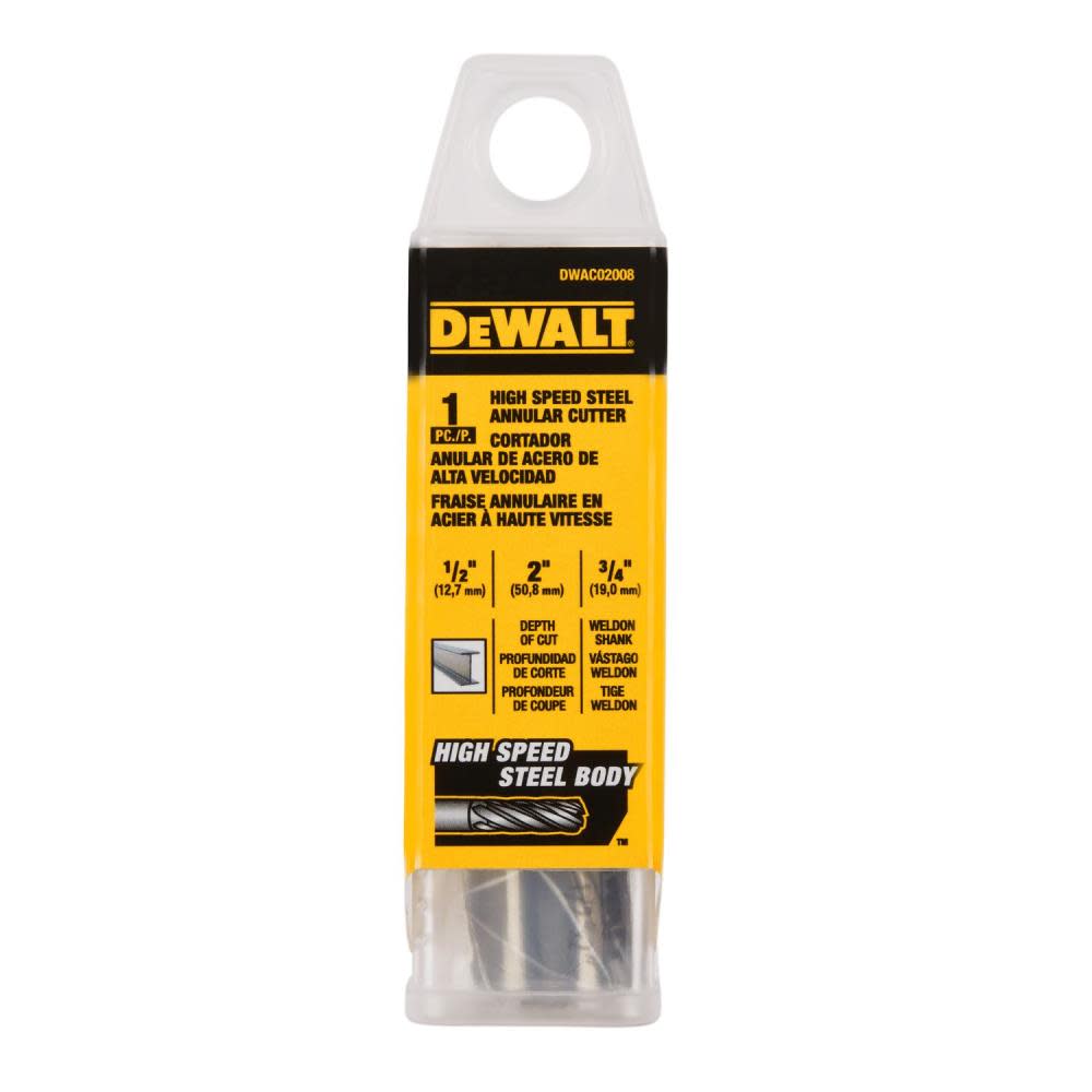 DEWALT Annular Cutter 1/2″ X 2″ HSS 3/4″ Weldon - Ascmtools