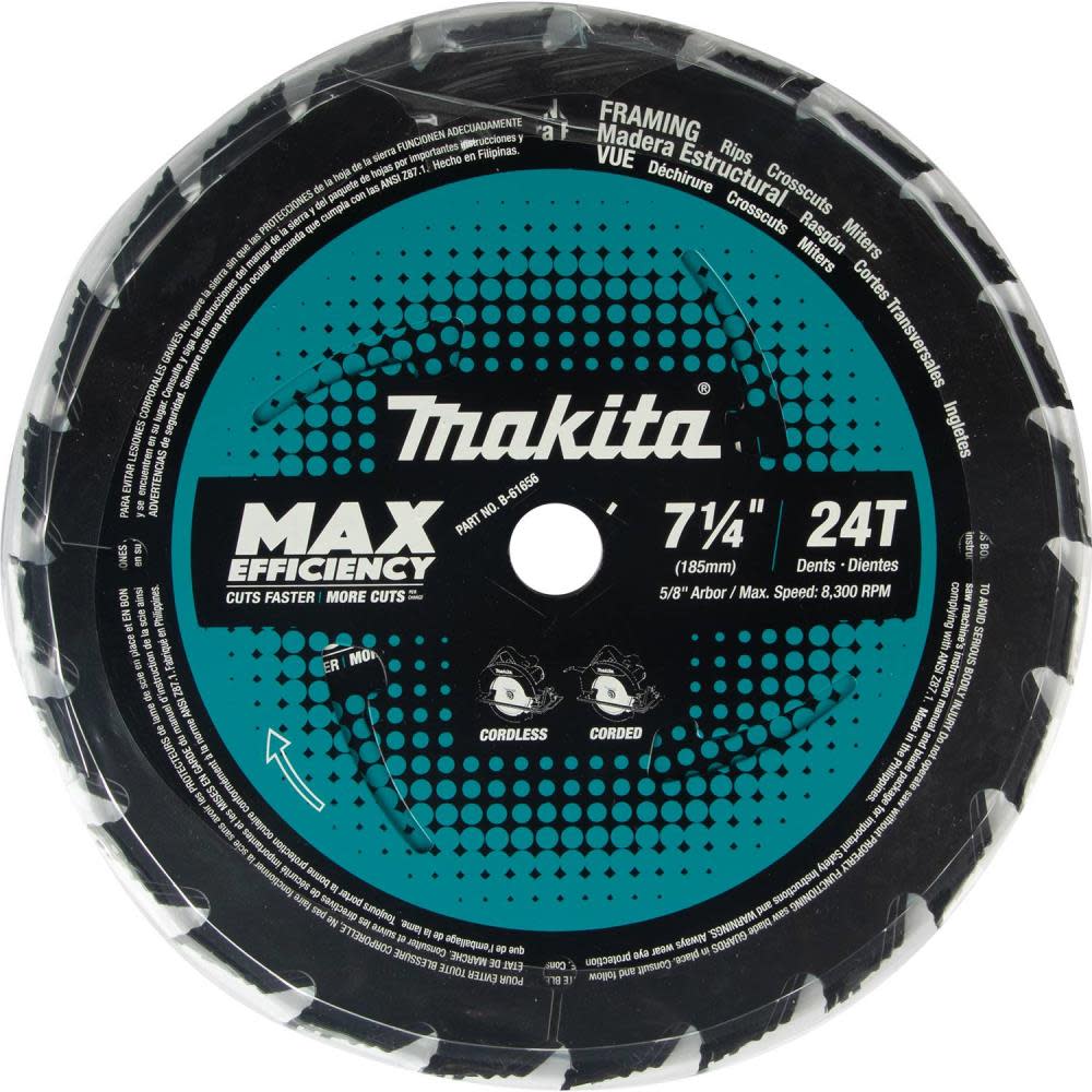 Makita Max Efficiency Circular Saw Blades 7 1/4″ 24T Carbide Tipped Framing 3pk - Ascmtools