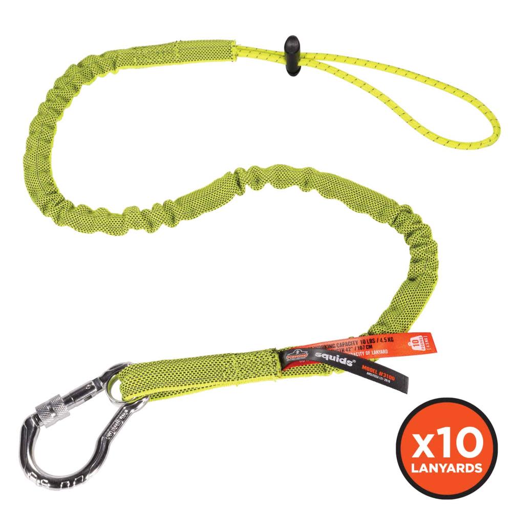 Ergodyne 3100 Standard Lime Single Carabiner Tool Lanyard 10pk - Ascmtools