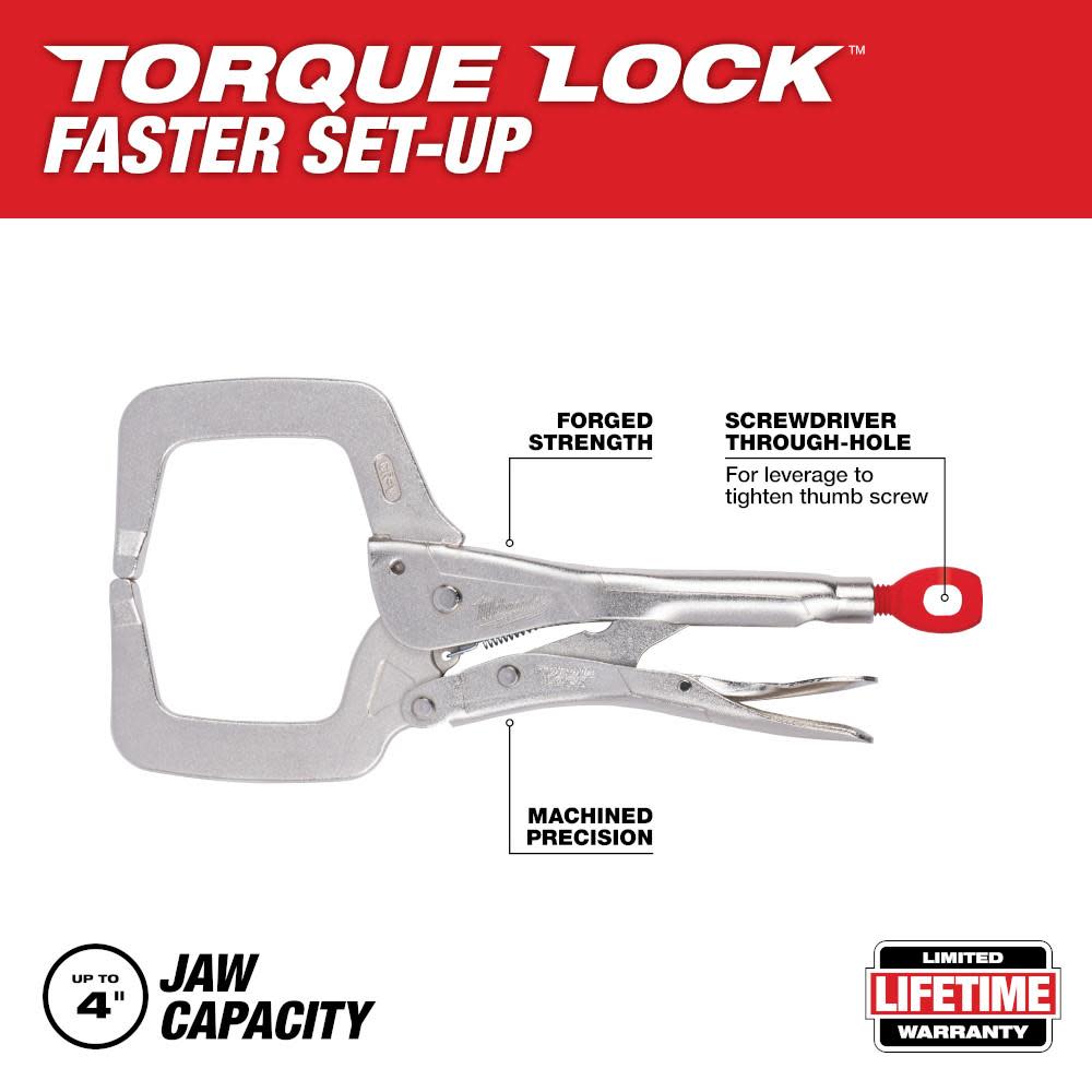 Milwaukee 11 in. TORQUE LOCK Locking C-Clamp With Regular Jaws - Ascmtools