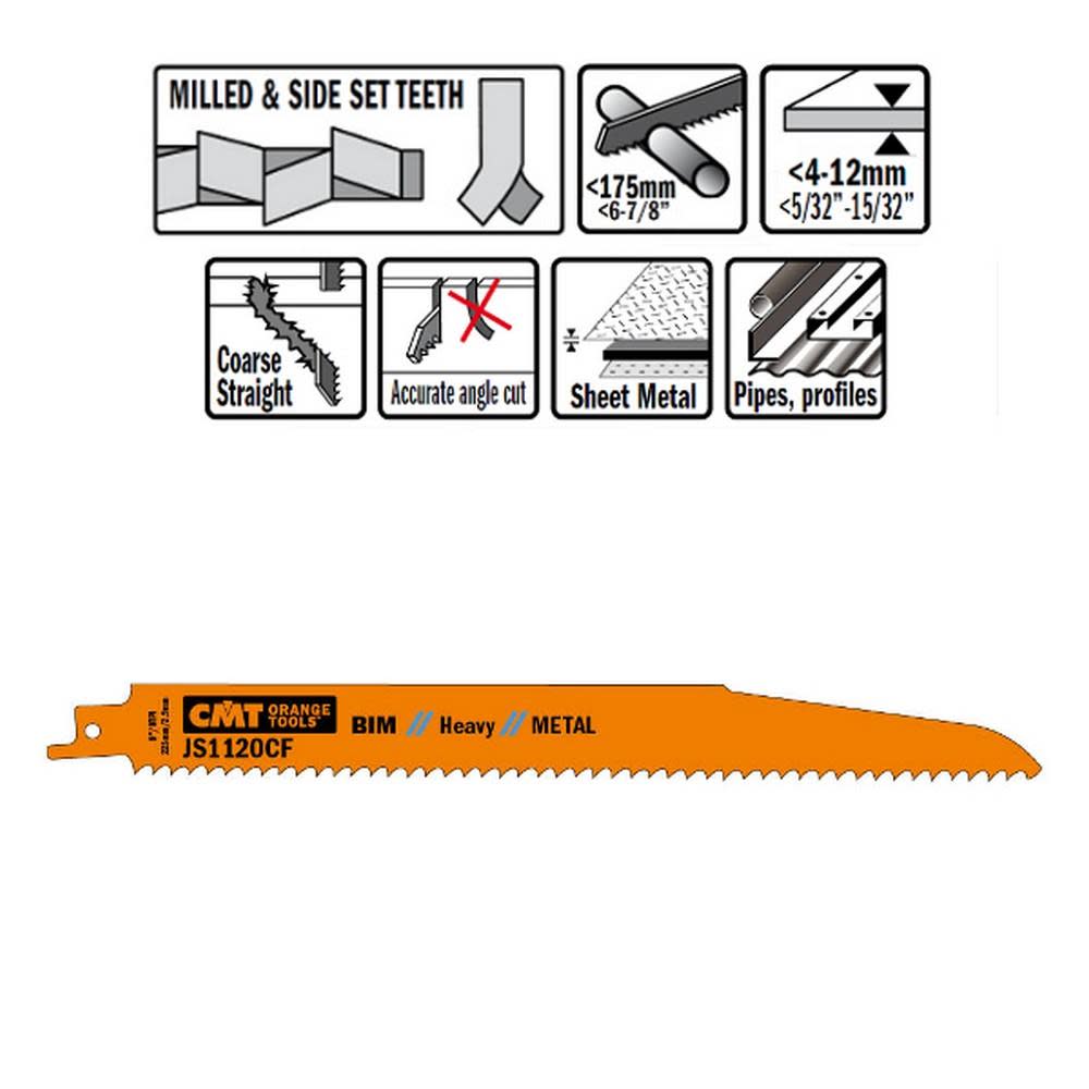 CMT Tri-metal Reciprocating Saw Blades for Metal 8 In. 9 TPI – 5 pack - Ascmtools
