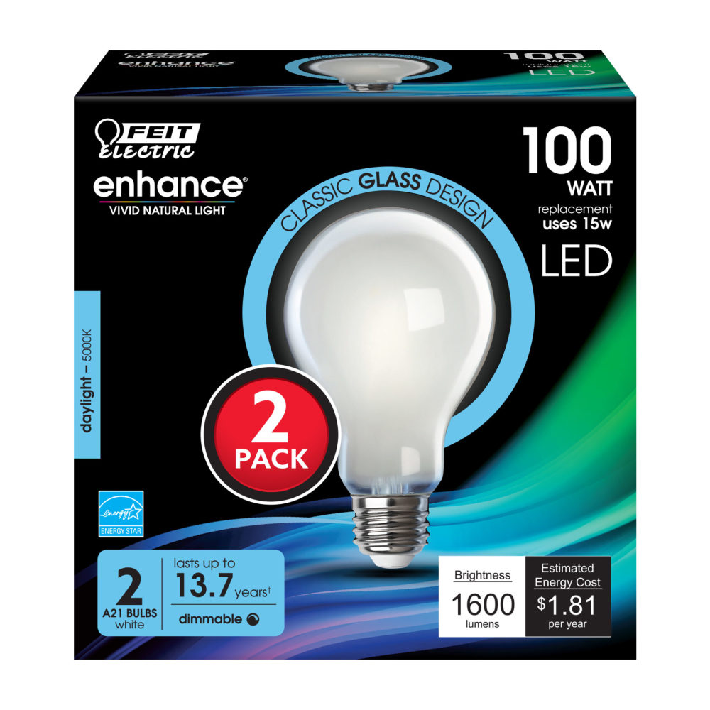 Feit Electric 100W A21 5000K Enhance Filament LED Bulb 2pk - Ascmtools