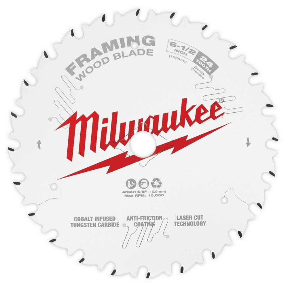 Milwaukee 6-1/2 24T Framing Circular Saw Blade 2PK - Ascmtools