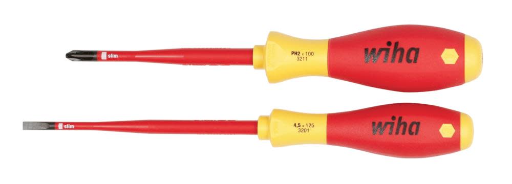 Wiha Insulated SlimLine Slotted & Phillips Screwdriver Set 2 Piece - Ascmtools