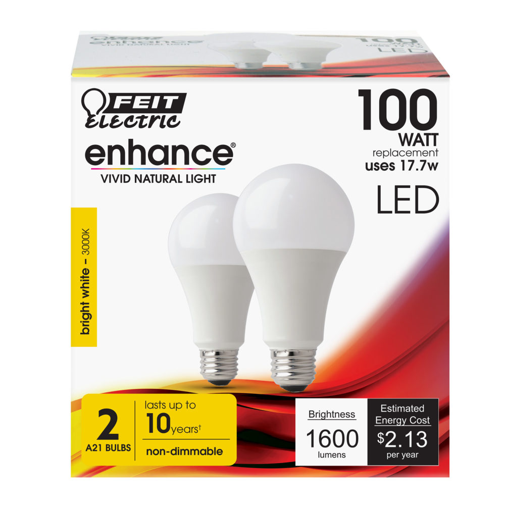 Feit Electric 100W A21 3000K Non-Dimmable LED Bulb 2pk - Ascmtools