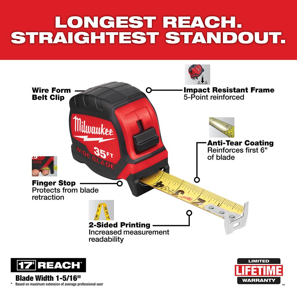 Milwaukee 35Ft Wide Blade Tape Measure - Ascmtools