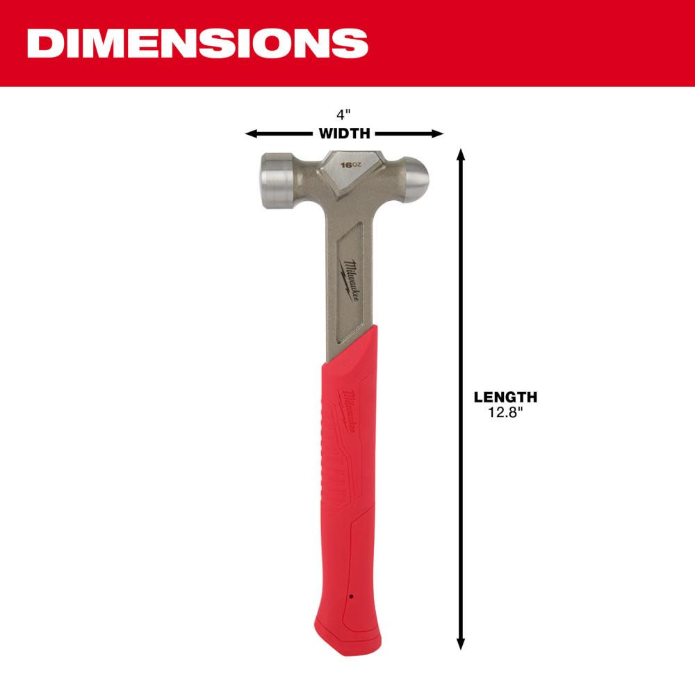 Milwaukee 16oz Steel Ball Peen Hammer - Ascmtools