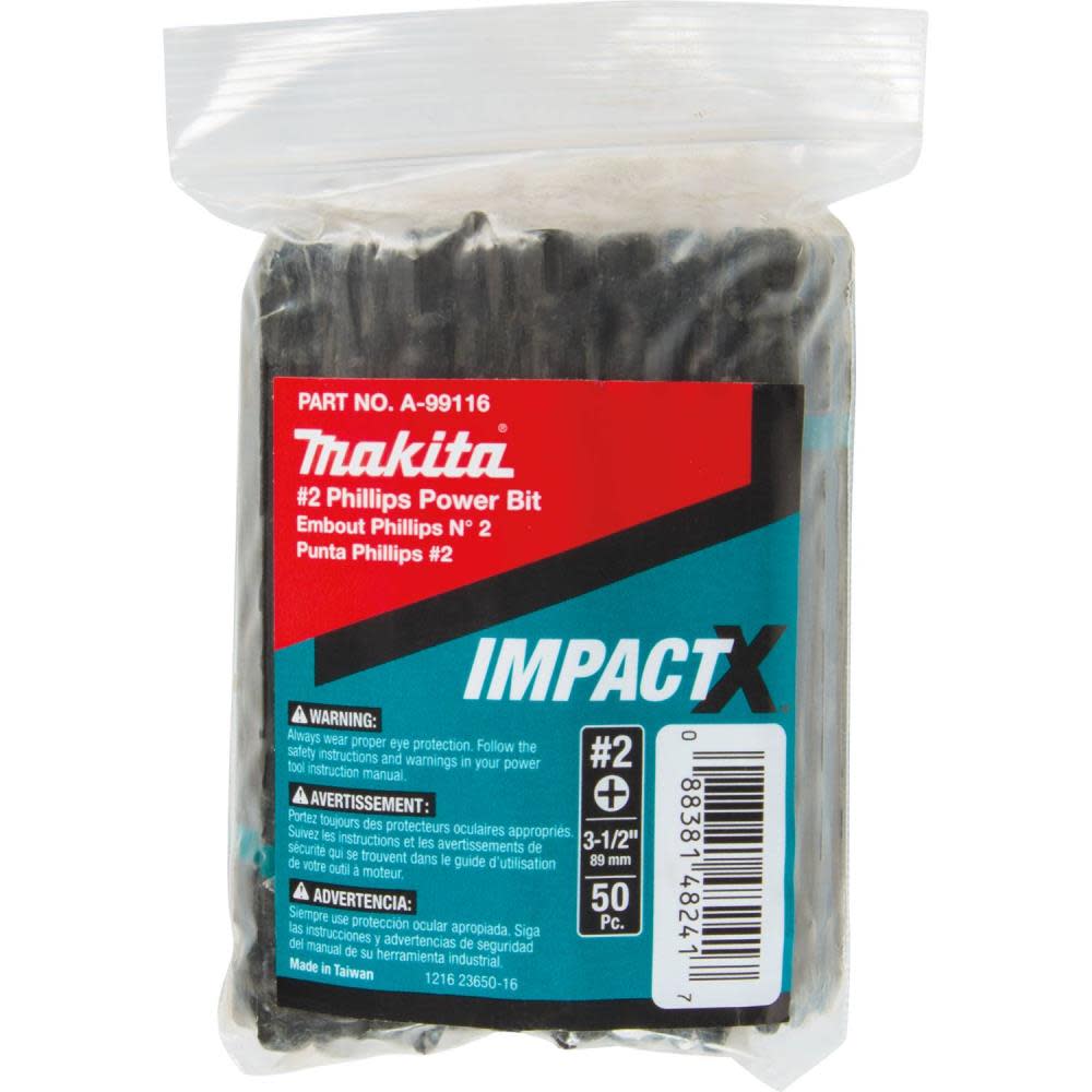 Makita Impact X #2 Phillips 3-1/2 Power Bit 50/pk Bulk - Ascmtools