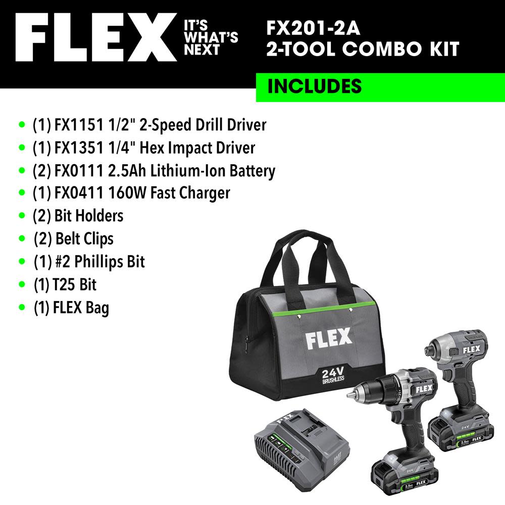 FLEX 24V Drill Driver and 1/4″ Impact Driver Kit - Ascmtools