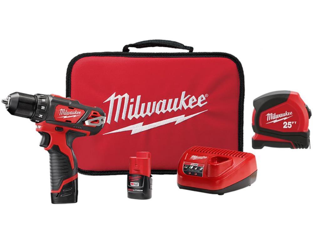 Milwaukee M12 3/8 Drill/Driver with Tape Measure Kit - Ascmtools