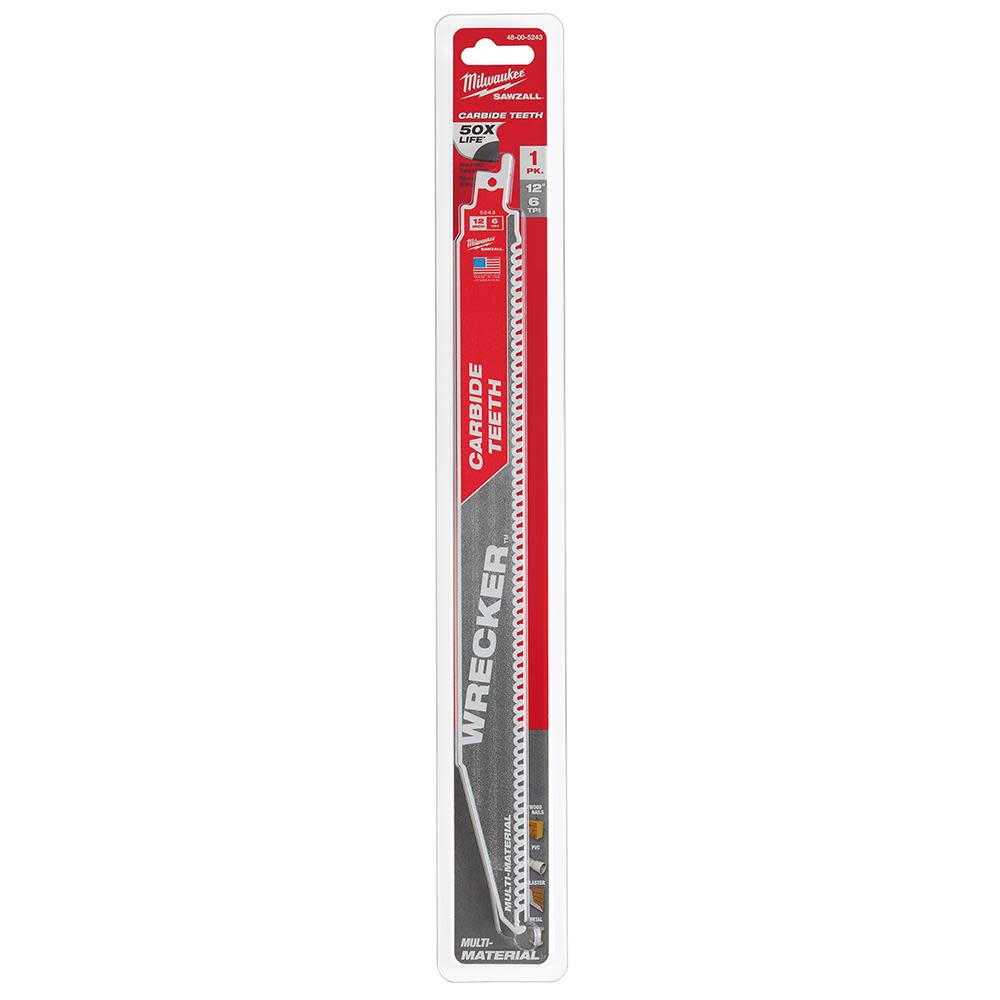 Milwaukee 12″ 6 TPI THE WRECKER with Carbide Teeth SAWZALL Blade 1PK - Ascmtools