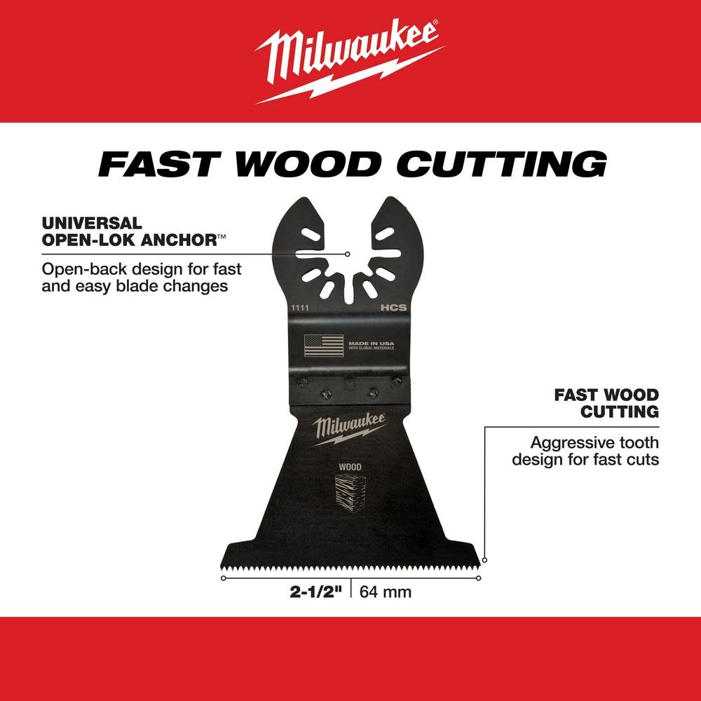 Milwaukee OPEN-LOK 2-1/2″ HCS WOOD BLADE 1PK - Ascmtools
