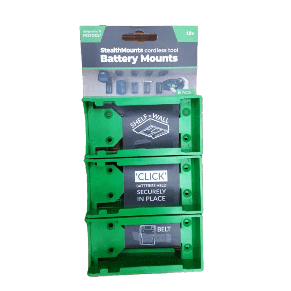 Stealthmounts Green Battery Mount For 18V Batteries 6pk - Ascmtools