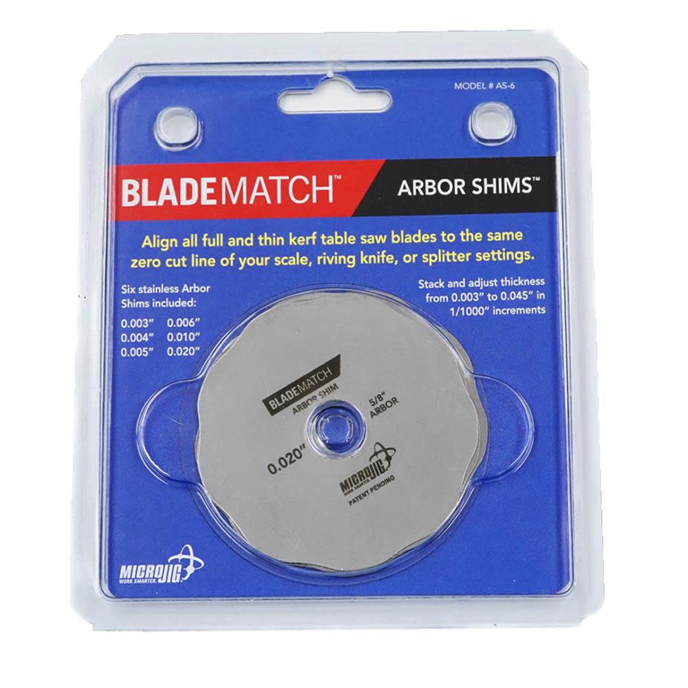 Microjig Blade Match Arbor Shims 6pk - Ascmtools