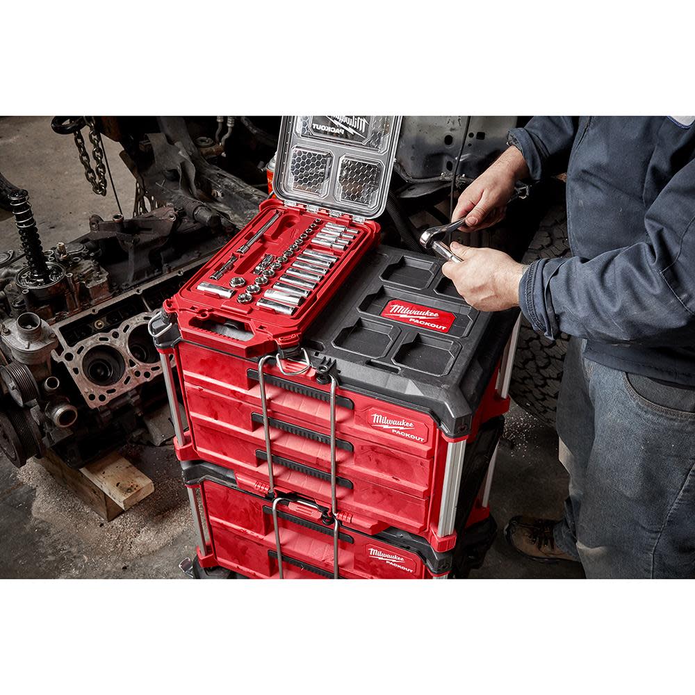 Milwaukee 3/8″ 28 Pc Ratchet & Socket Set with PACKOUT Organizer - Ascmtools