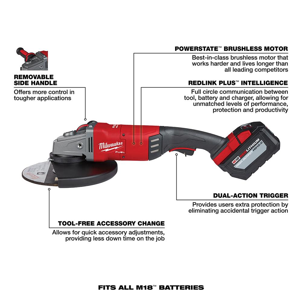 Milwaukee M18 FUEL 7 in. / 9 in. Large Angle Grinder Kit - Ascmtools