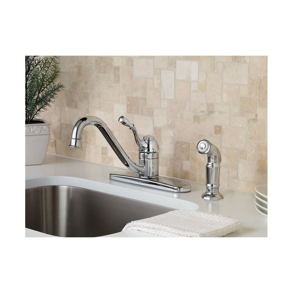 Moen Lindley Kitchen Faucet with Side Spray Chrome 1 Handle Low Arc - Ascmtools