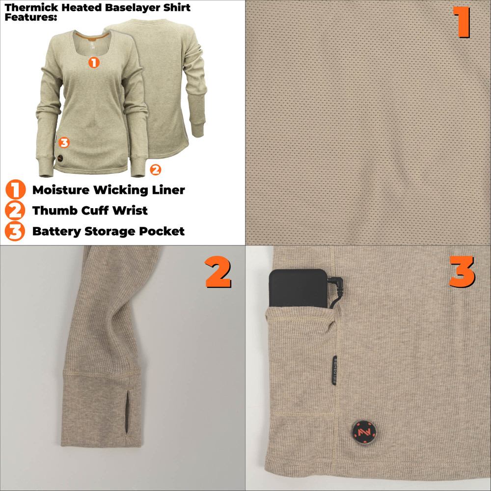 Mobile Warming Thermick 2.0 Baselayer Shirt Womens Tan XL - Ascmtools