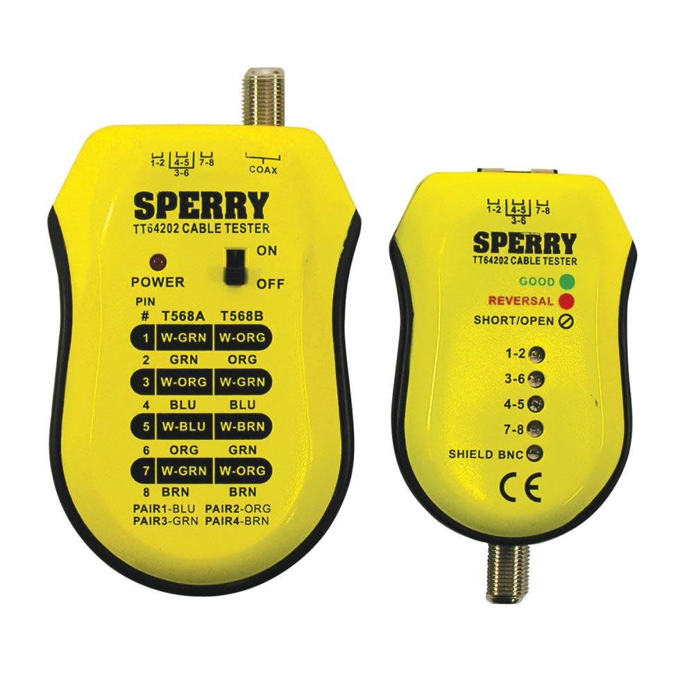 Gardner Bender Sperry Instruments TT64202 Cable Test Plus Coax & UTP/STP Cable Tester – Detects: Shorts / Miss-Wires & Reversals Wiring Reference Chart Included 2 Pc. Kit Yellow & Black - Ascmtools