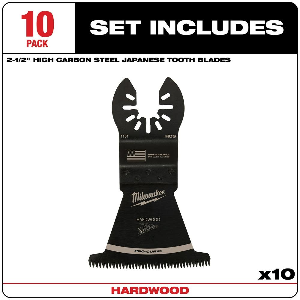 Milwaukee OPEN-LOK 2-1/2″ HCS JAPANESE TOOTH PRO-CURVE HARDWOOD BLADE 10PK - Ascmtools