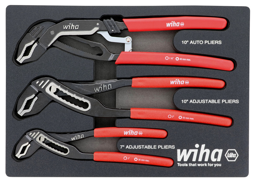 Wiha Classic Grip V Jaw Tongue and Groove Pliers Tray Set 3pc - Ascmtools