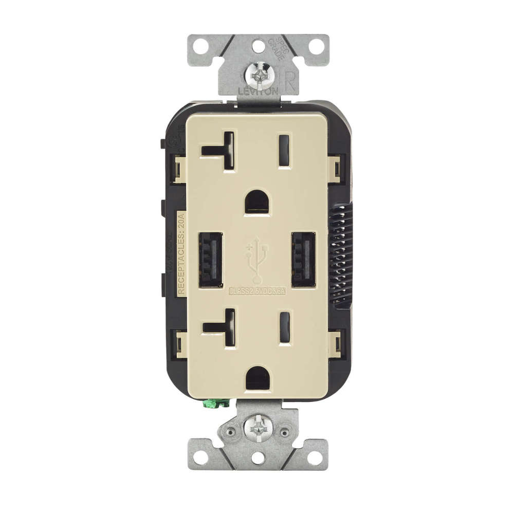 Leviton Decora 20A 125V Ivory NEMA 5-20R Outlet & USB Charger - Ascmtools
