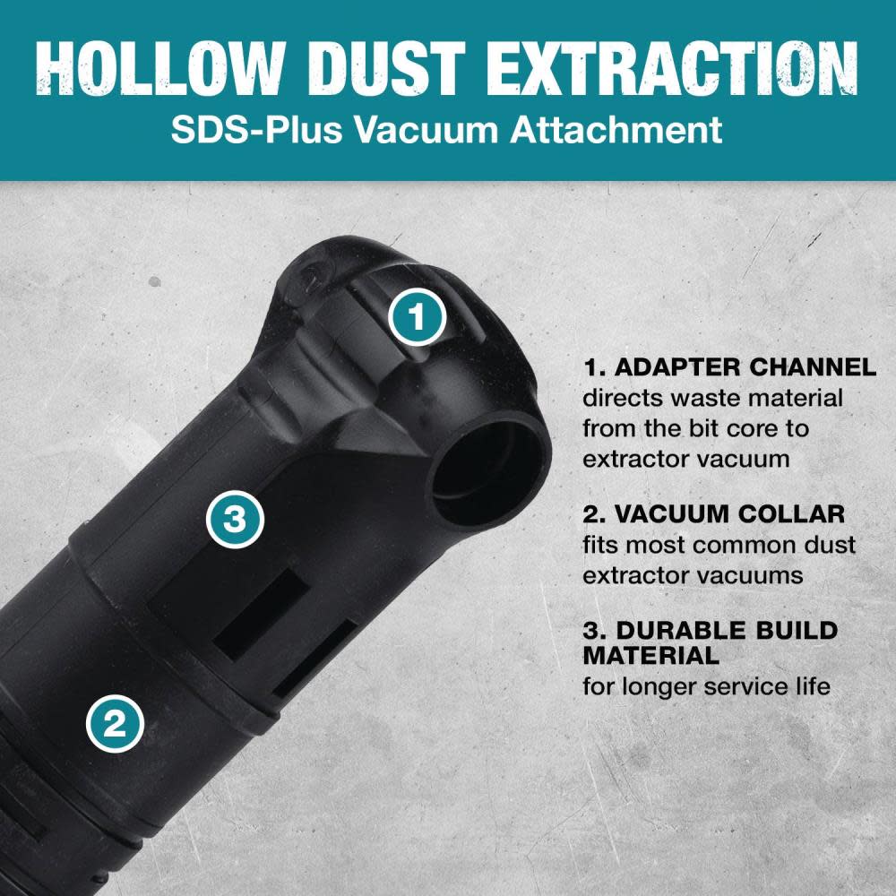 Makita Vacuum Attachment SDS Plus Hollow Dust Extraction Drill Bits - Ascmtools
