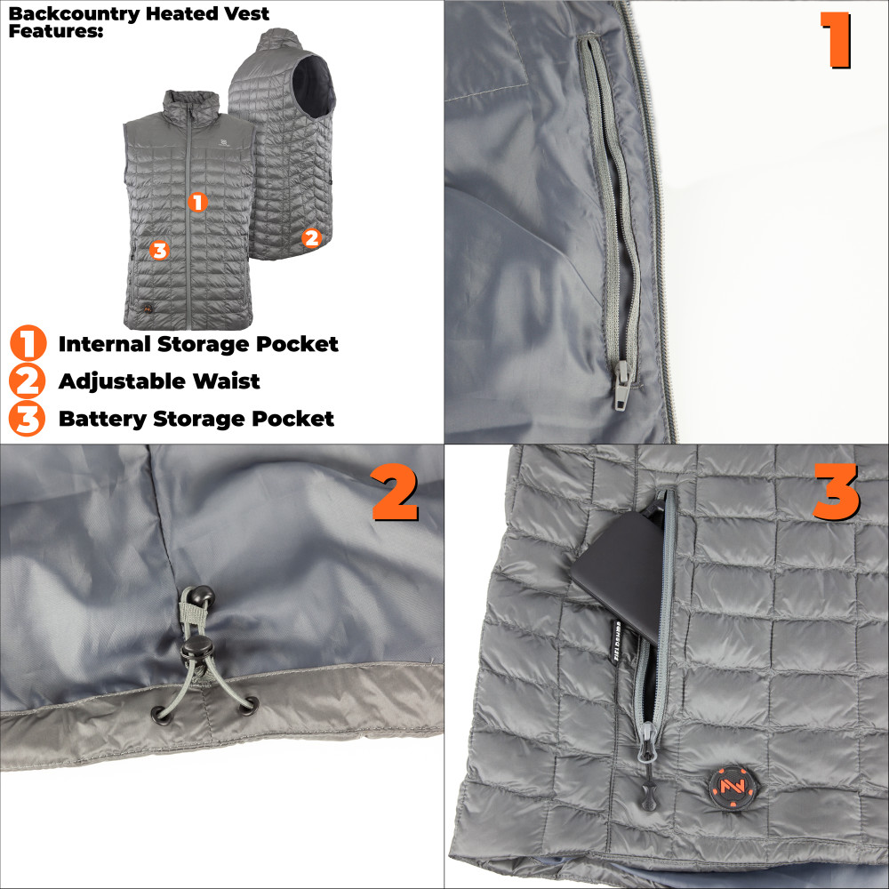 Mobile Warming Backcountry Vest Mens 7.4V Black Large - Ascmtools