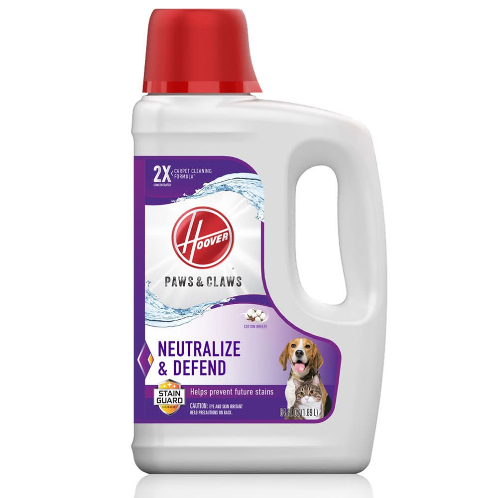 Hoover Residential Vacuum Paws & Claws Carpet Cleaner Solution Deep Cleaning Stainguard 64oz - Ascmtools