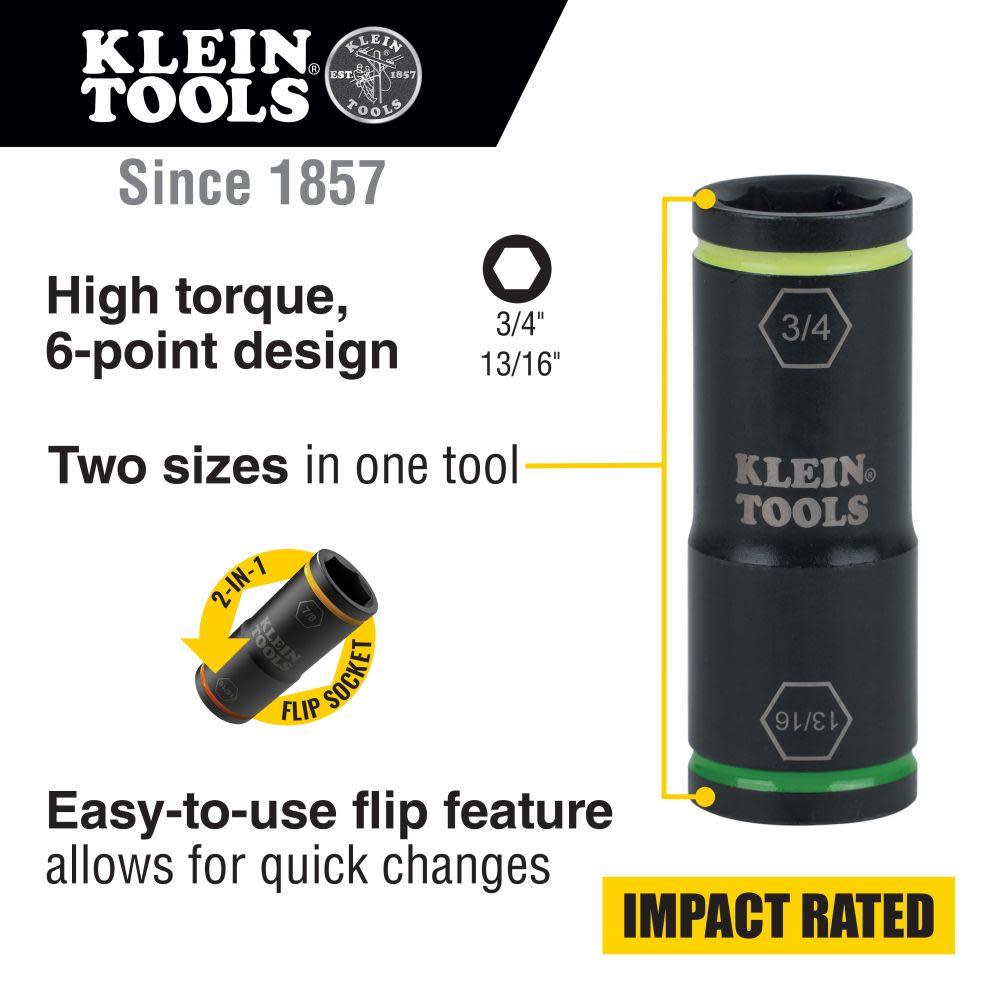 Klein Tools Flip Impact Socket 3/4″ X 13/16″ - Ascmtools