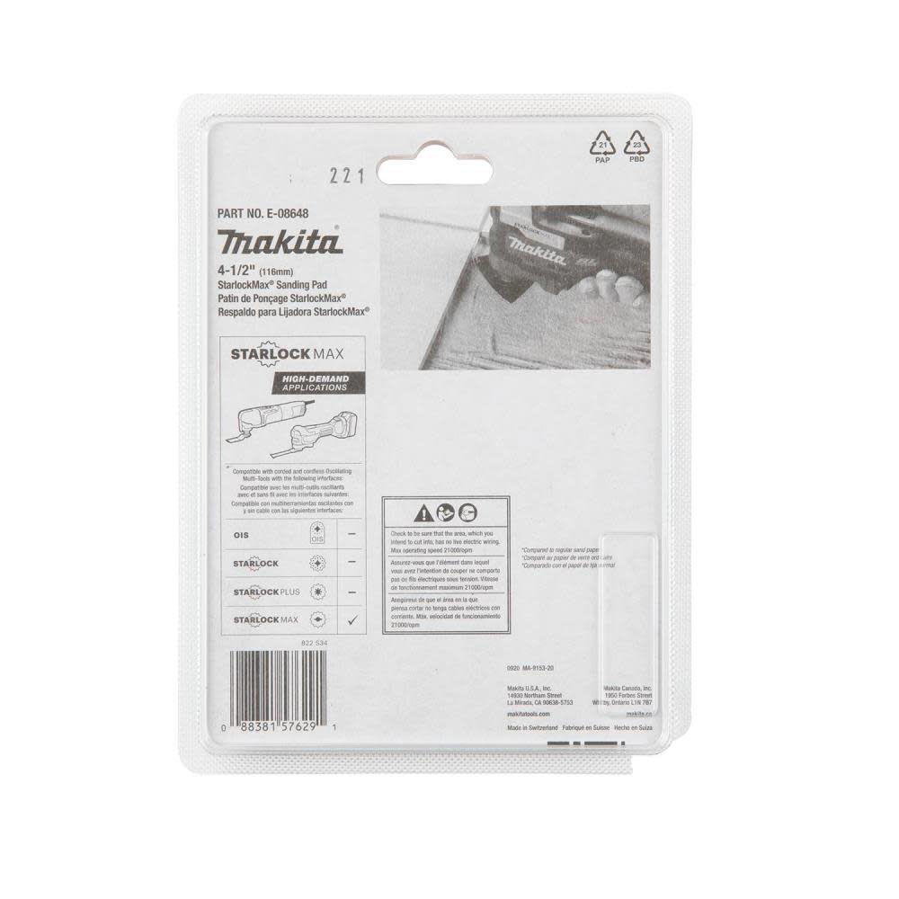 Makita StarlockMax Oscillating Multi Tool 4 1/2″ Tungsten Carbide 40 Grit Delta Triangle Sanding Pad - Ascmtools