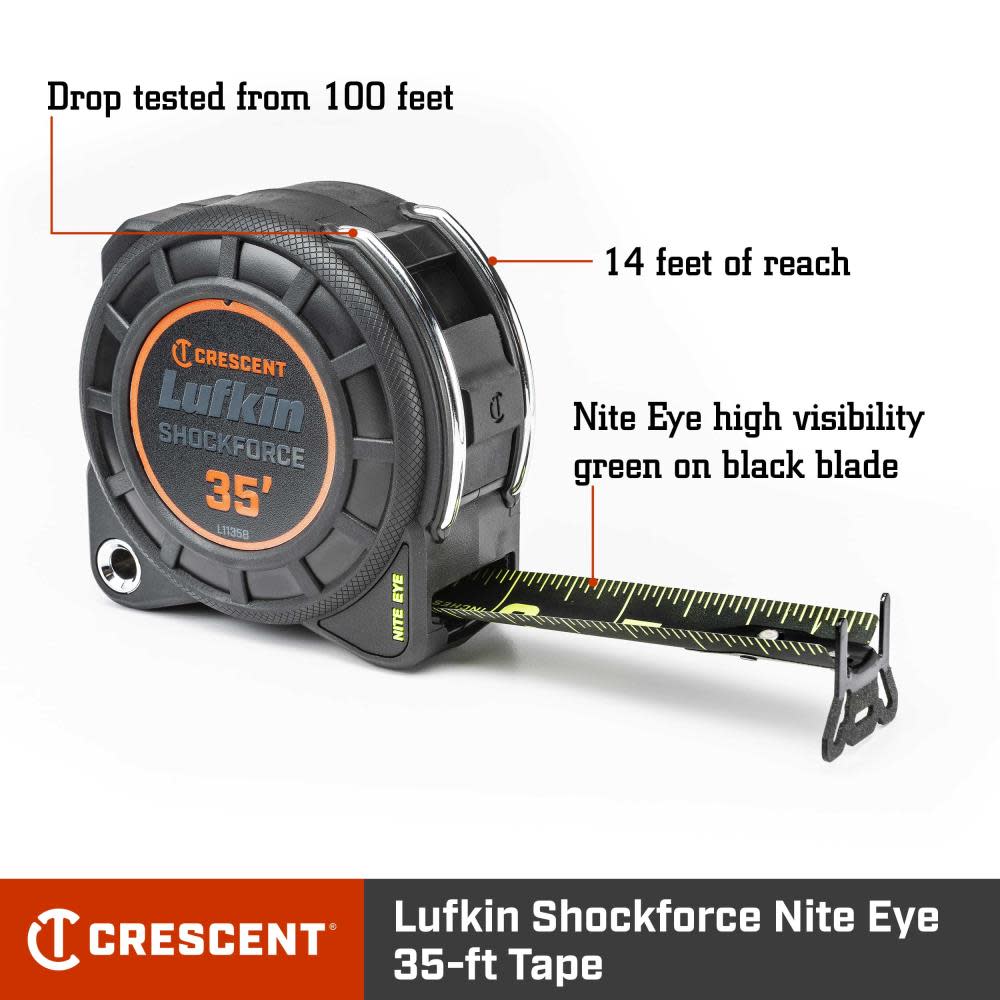 Crescent Lufkin Shock Force Nite Eye Tape Measure 35′ x 1 3/16″ - Ascmtools